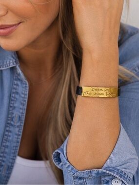 Black and Gold Inspirational Bracelet | “Dream Big Then Dream Bigger” message